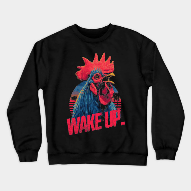 Rooster Wake Up in Synthwave Style Crewneck Sweatshirt by TuncGK