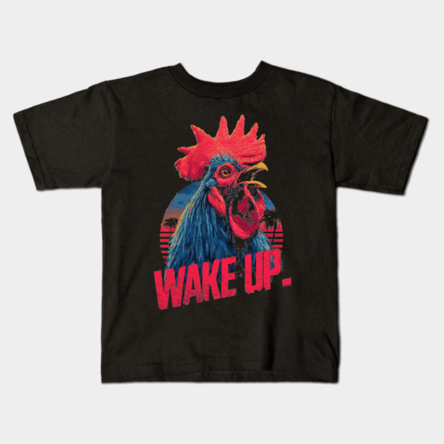 Rooster Wake Up in Synthwave Style Kids T-Shirt by TuncGK