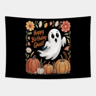 Halloween Ghost With Flowers Tapestry