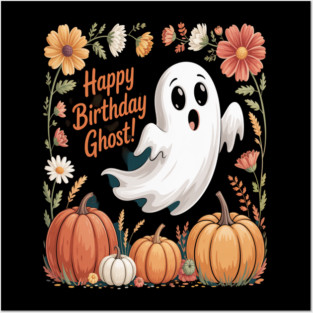 Halloween Ghost With Flowers Posters and Art