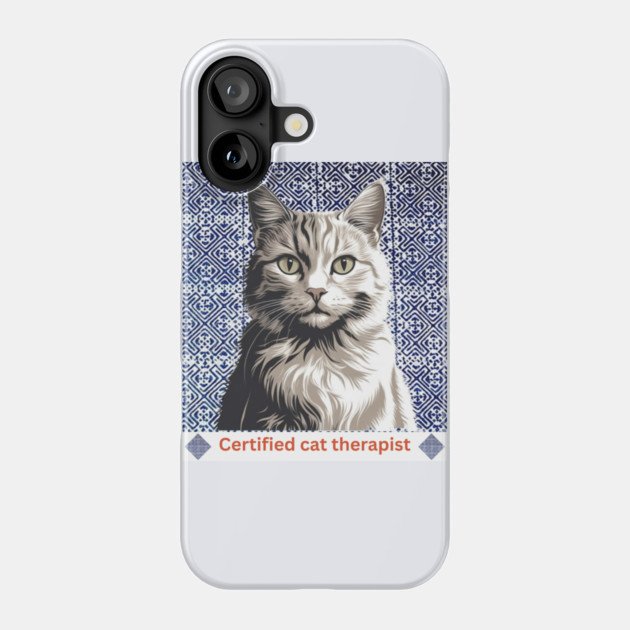 Certified Cat Therapist – Indigo Hmong Pattern Style Phone Case by Pimcolle
