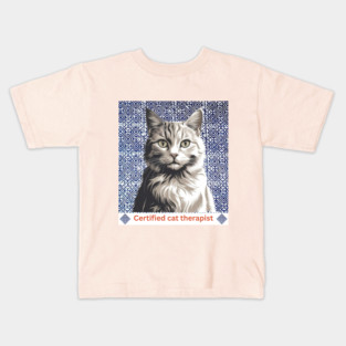 Certified Cat Therapist – Indigo Hmong Pattern Style Kids T-Shirt