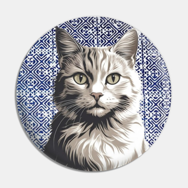 Certified Cat Therapist – Indigo Hmong Pattern Style Pin by Pimcolle
