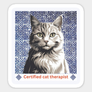 Certified Cat Therapist – Indigo Hmong Pattern Style Sticker
