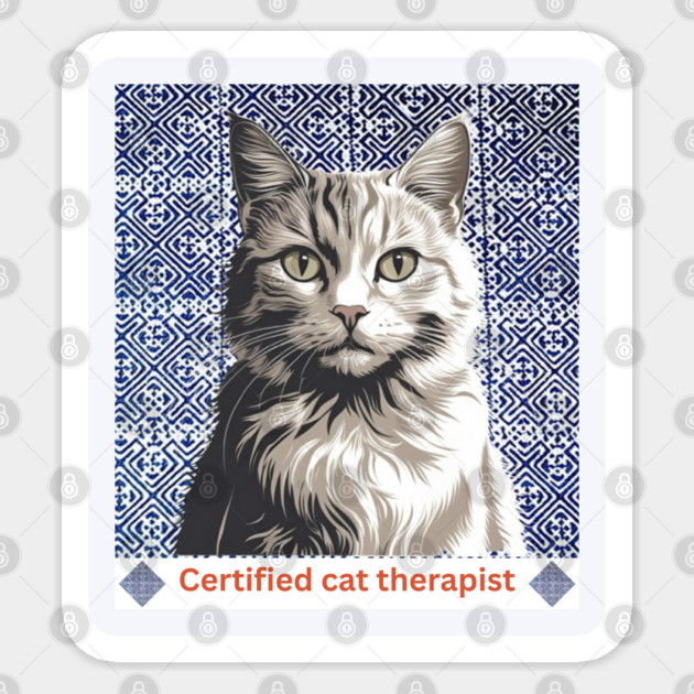 Certified Cat Therapist – Indigo Hmong Pattern Style Sticker by Pimcolle