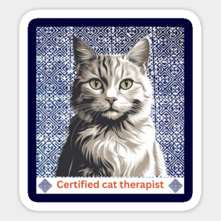 Certified Cat Therapist – Indigo Hmong Pattern Style Magnet