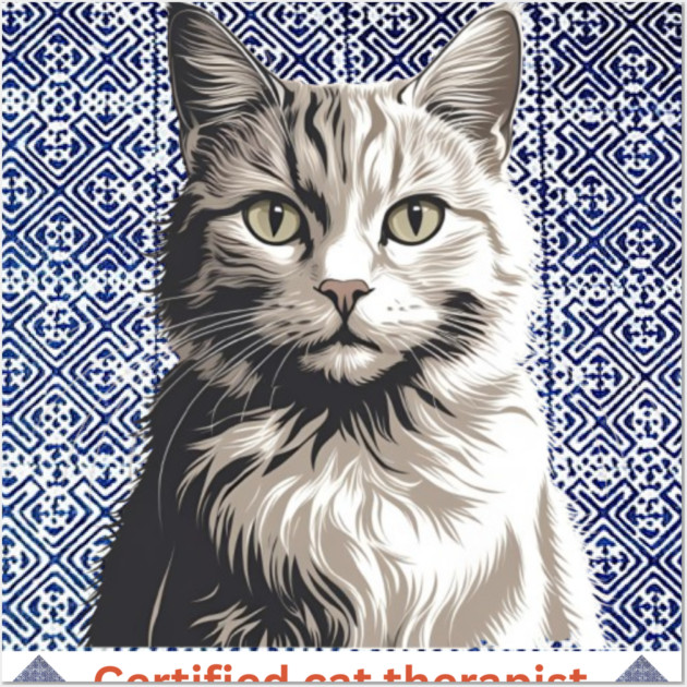 Certified Cat Therapist – Indigo Hmong Pattern Style Wall Art by Pimcolle
