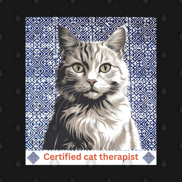 Certified Cat Therapist – Indigo Hmong Pattern Style by Pimcolle