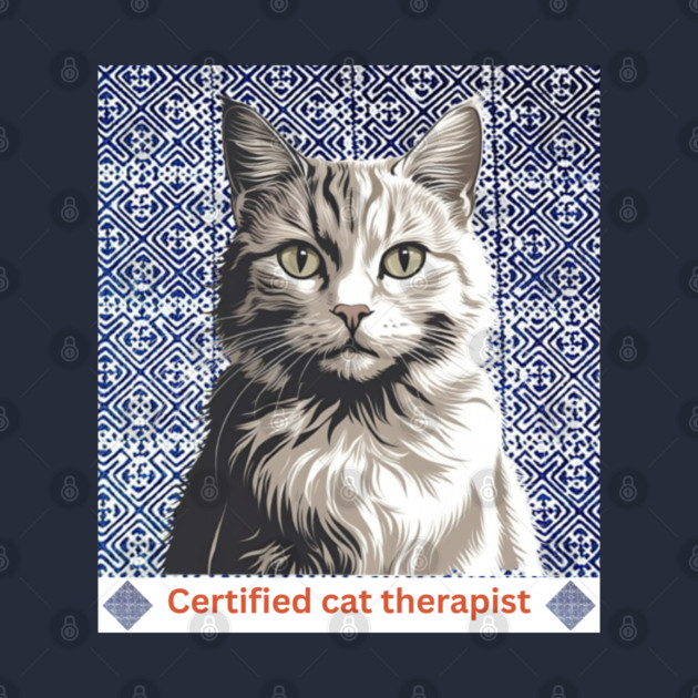 Certified Cat Therapist – Indigo Hmong Pattern Style by Pimcolle
