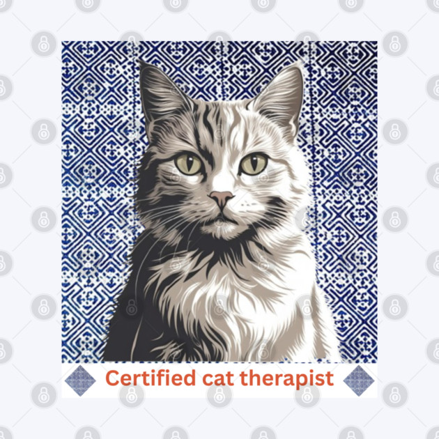 Certified Cat Therapist – Indigo Hmong Pattern Style by Pimcolle