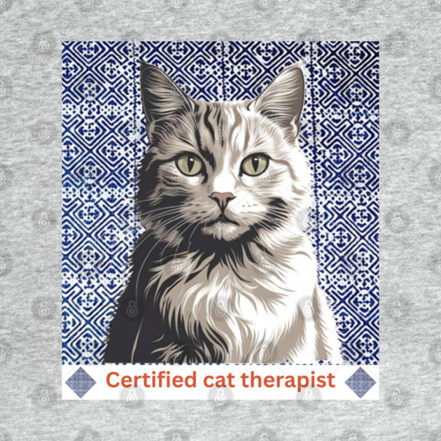 Certified Cat Therapist – Indigo Hmong Pattern Style by Pimcolle