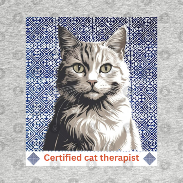 Certified Cat Therapist – Indigo Hmong Pattern Style by Pimcolle