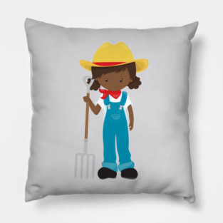 Farm Girl, African American Girl, Farmer Girl, Rake Pillow
