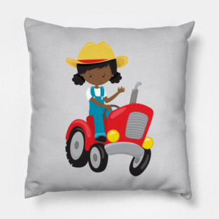 Farm Girl, African American Girl, Farmer, Tractor Pillow
