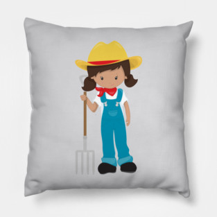 Farm Girl, Latina Girl, Cute Girl, Farmer Girl, Rake Pillow