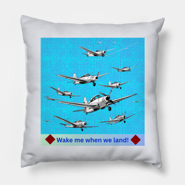Wake Me When We Land – Vintage Plane Flight on Hmong Indigo Pillow by Pimcolle