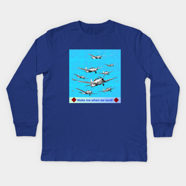 Wake Me When We Land – Vintage Plane Flight on Hmong Indigo Kids Long Sleeve T-Shirt by Pimcolle