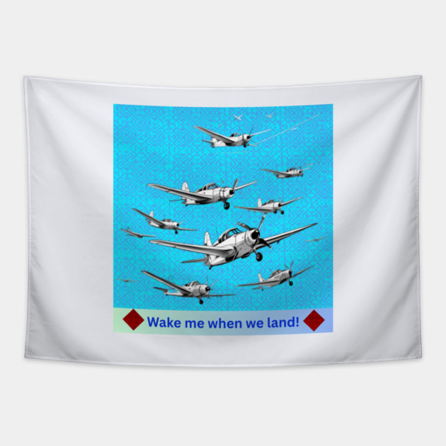 Wake Me When We Land – Vintage Plane Flight on Hmong Indigo Tapestry by Pimcolle