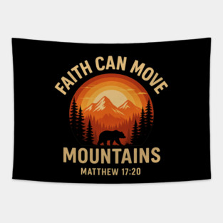 Faith Can Move Mountains Retro Sunset Bible Verse Christian Tapestry