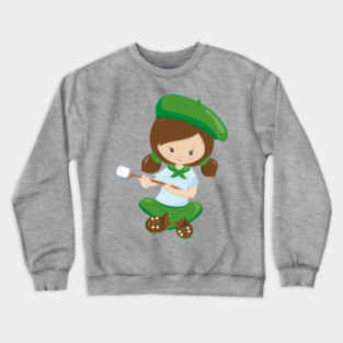 Girl Scout, Cute Girl, Little Girl, Brown Hair Crewneck Sweatshirt