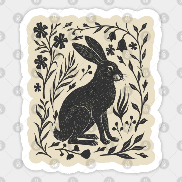 Linocut Hare Sticker by GoshWow®