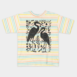 Linocut Herons Kids T-Shirt