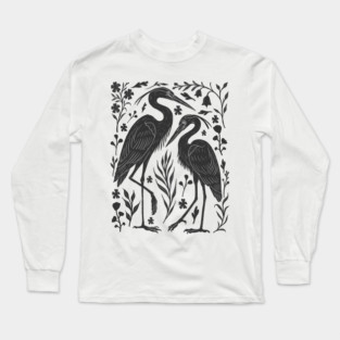 Linocut Herons Long Sleeve T-Shirt