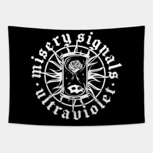 Misery Signals – Ultraviolet Rose & Skull Hourglass Art Tapestry