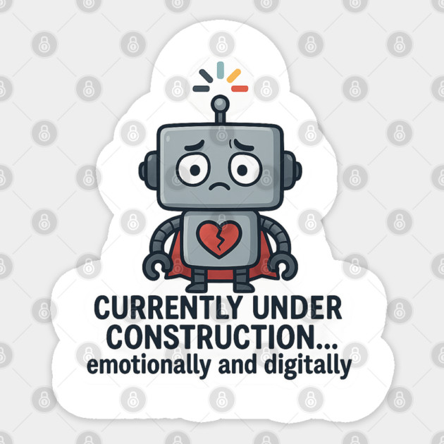 Currently Under Construction – Cute Robot Rebooting Emotionally & Digitally T-Shirt Sticker by Anne Lee
