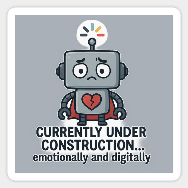 Currently Under Construction – Cute Robot Rebooting Emotionally & Digitally T-Shirt Magnet by Anne Lee