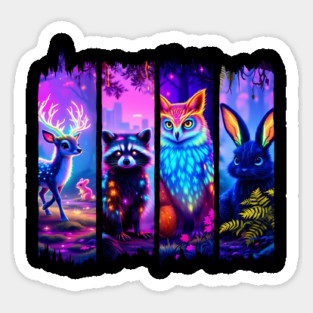 Forest Animals Vaporwave Synthwave Glitch Paint Stroke Magnet