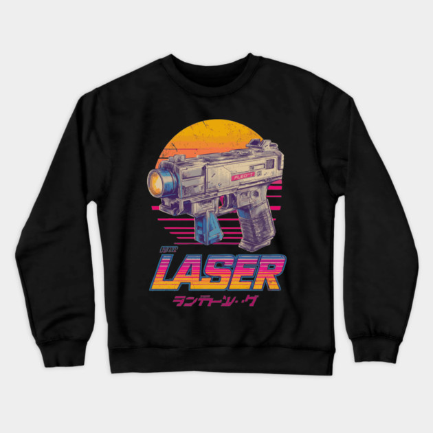 Retro Laser Gun with Japanese Text Crewneck Sweatshirt by TuncGK