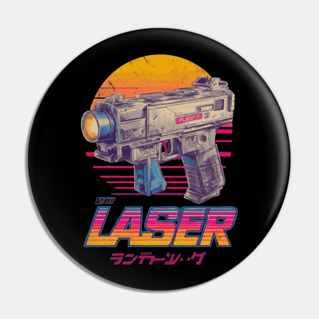 Retro Laser Gun with Japanese Text Pin by TuncGK