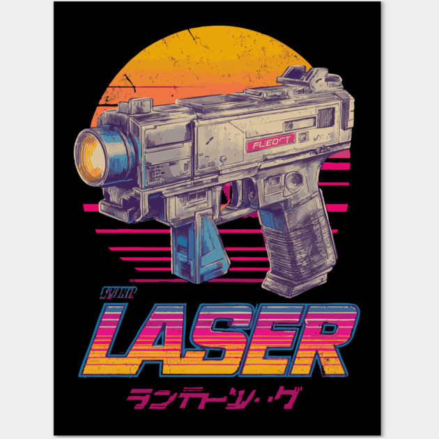 Retro Laser Gun with Japanese Text Wall Art by TuncGK