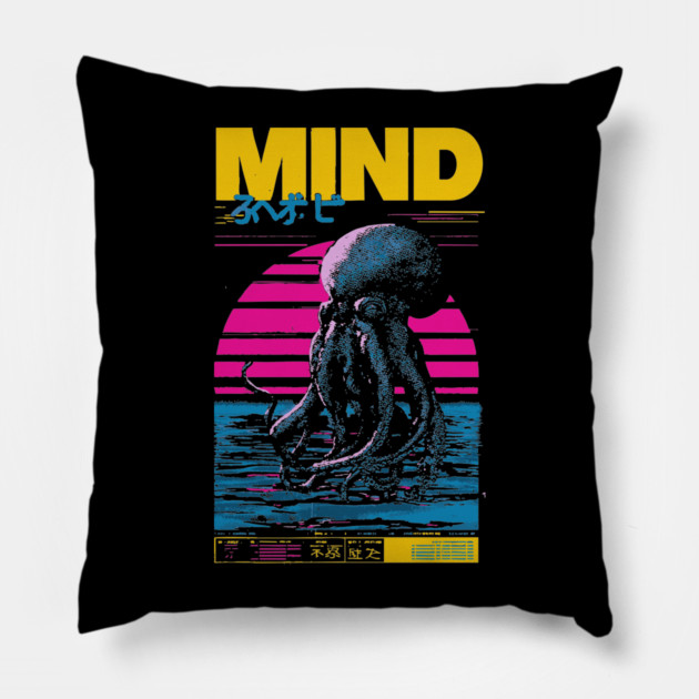 Octopus Mind in Synthwave Reality Pillow by TuncGK