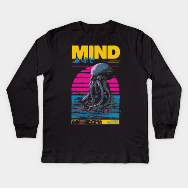 Octopus Mind in Synthwave Reality Kids Long Sleeve T-Shirt by TuncGK