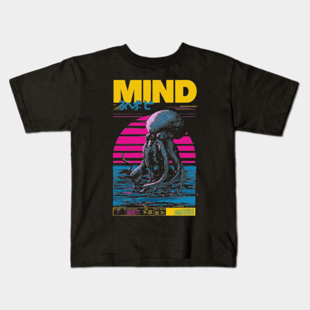 Octopus Mind in Synthwave Reality Kids T-Shirt by TuncGK