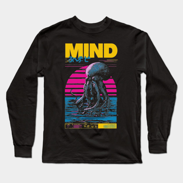 Octopus Mind in Synthwave Reality Long Sleeve T-Shirt by TuncGK