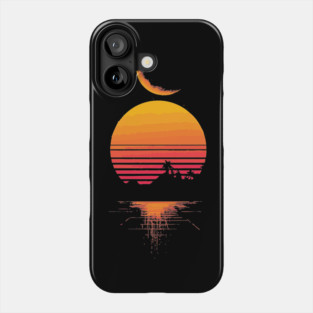 Neon Moonrise over Retro Mountains Phone Case