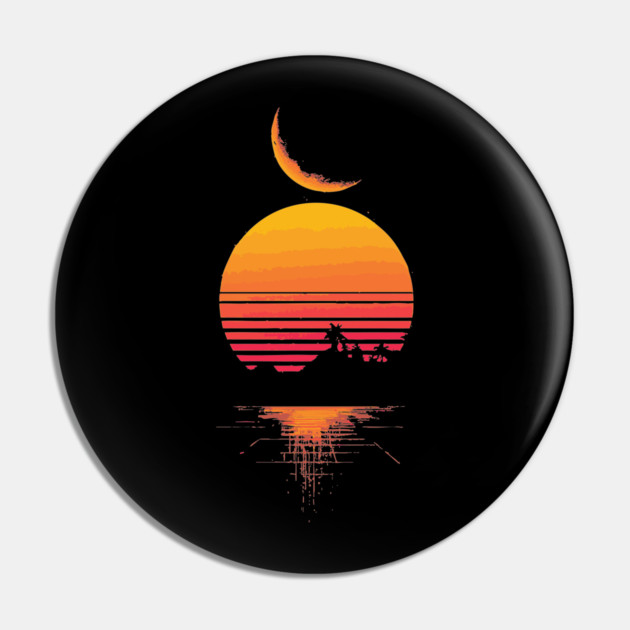 Neon Moonrise over Retro Mountains Pin by TuncGK