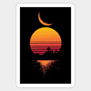 Neon Moonrise over Retro Mountains Sticker