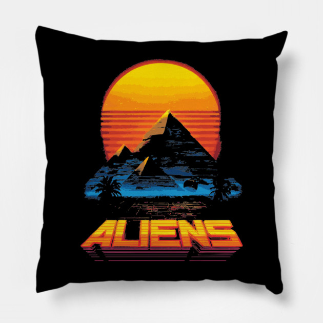 Pyramid Sunset with Alien Neon Glow Pillow by TuncGK