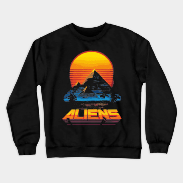 Pyramid Sunset with Alien Neon Glow Crewneck Sweatshirt by TuncGK
