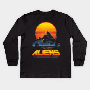 Pyramid Sunset with Alien Neon Glow Kids Long Sleeve T-Shirt