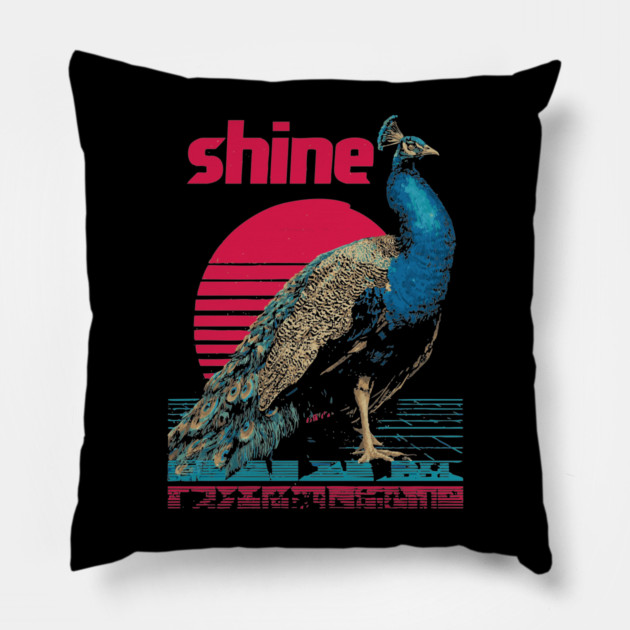Peacock Shine in Retro Sunset Pillow by TuncGK