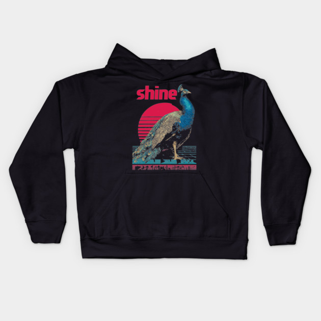 Peacock Shine in Retro Sunset Kids Hoodie by TuncGK