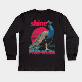 Peacock Shine in Retro Sunset Kids Long Sleeve T-Shirt