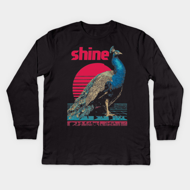 Peacock Shine in Retro Sunset Kids Long Sleeve T-Shirt by TuncGK