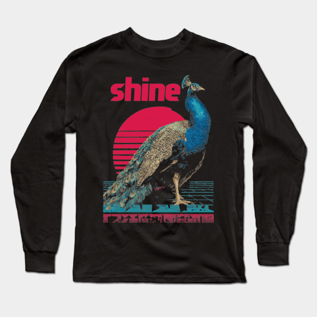 Peacock Shine in Retro Sunset Long Sleeve T-Shirt by TuncGK
