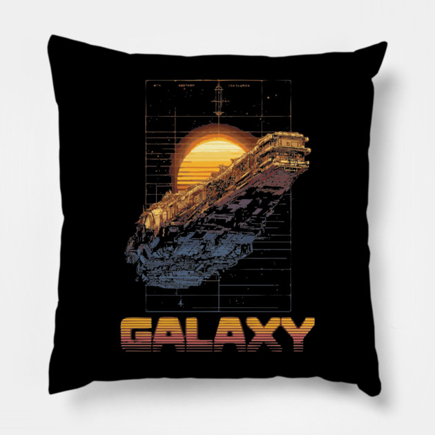 Retro Galaxy Spaceship - Synthwave Futuristic Pillow by TuncGK